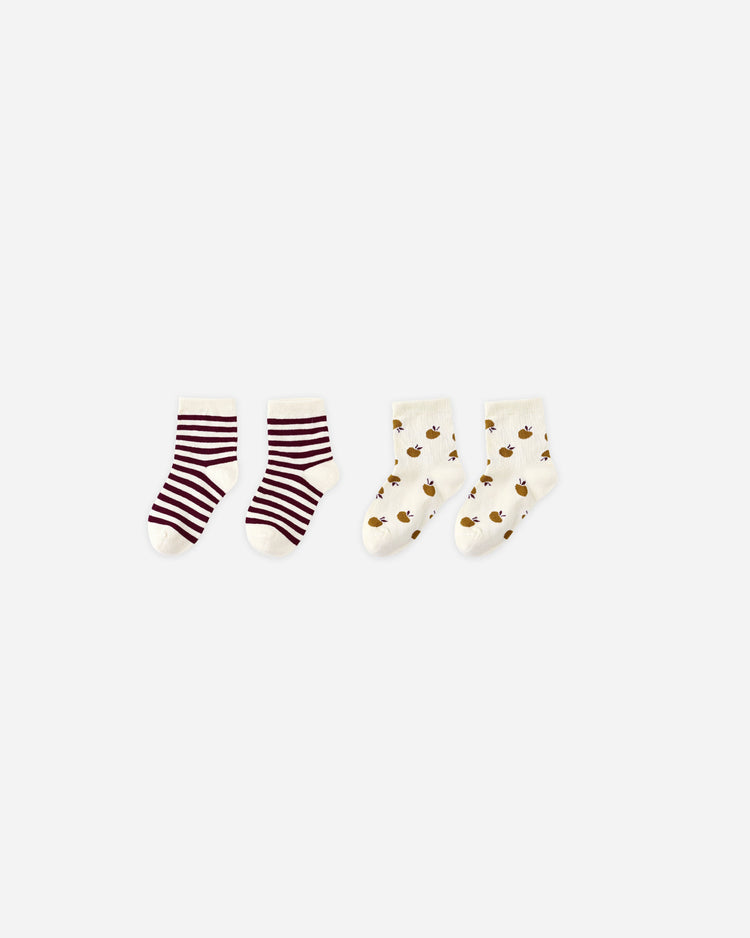 Jacquard Socks, 2-pack | Burgundy Stripe, Apple | Rylee & Cru
