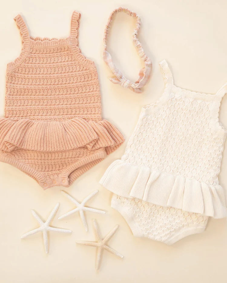 Crochet Ruffle Romper | Melon | Rylee & Cru