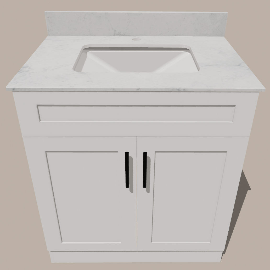 30-Inch Shaker Bathroom Vanity — White or Gray | Plywood Cabinet, Solid-Wood Doors, Soft-Close 3-Way Clip-On Hinges, Natural Wood Interior