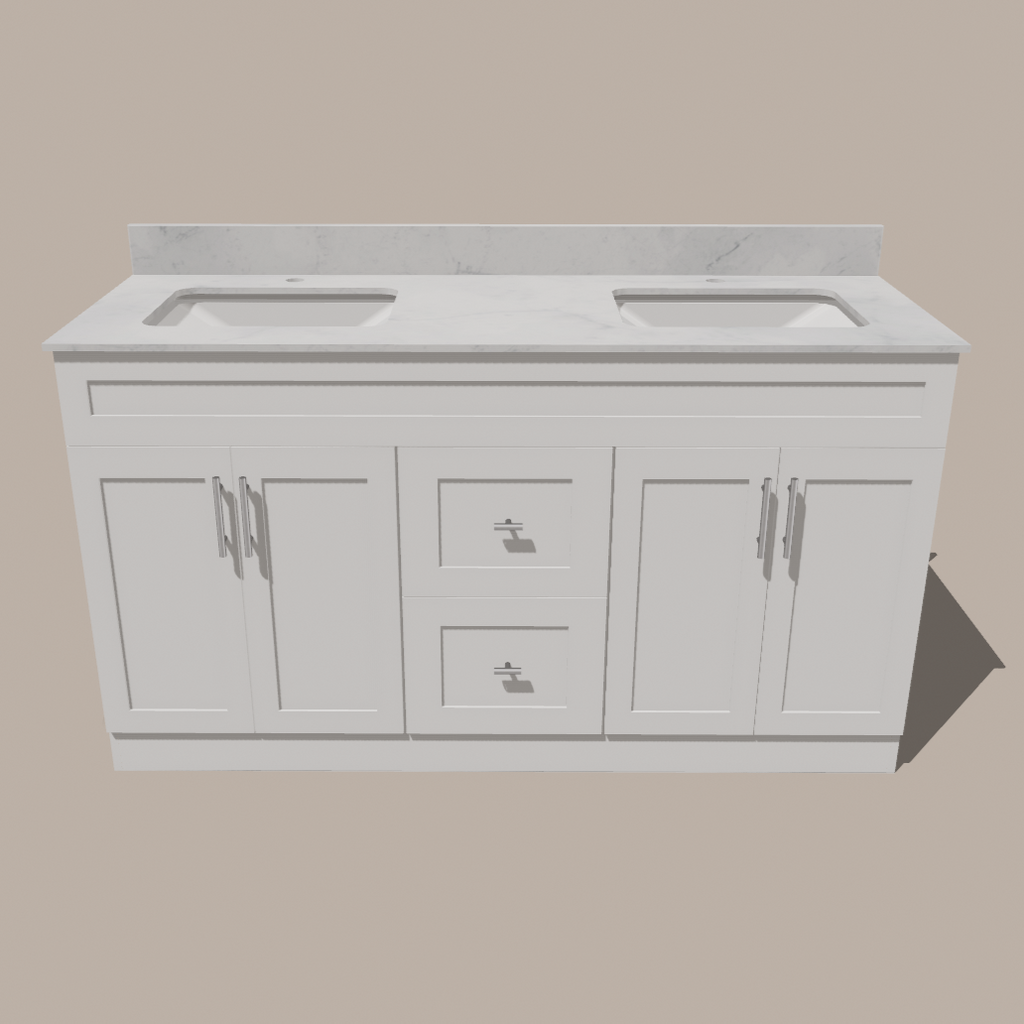 72-Inch Double Sink Shaker Bathroom Vanity — White or Gray | Plywood Cabinet, Solid-Wood Doors, Soft-Close 3-Way Clip-On Hinges | Center 2 Drawers