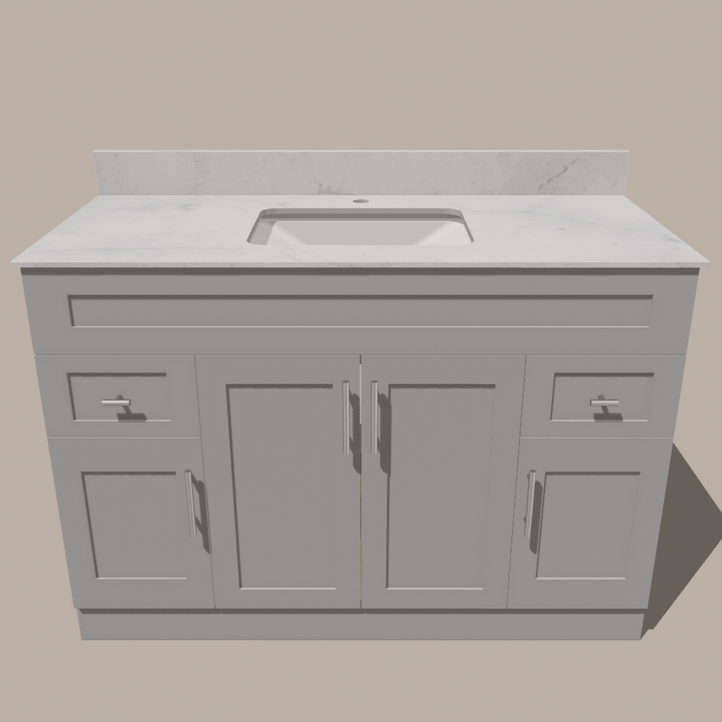 48-Inch Shaker Bathroom Vanity — White or Gray | Plywood Cabinet, Solid-Wood Doors, Soft-Close 3-Way Clip-On Hinges