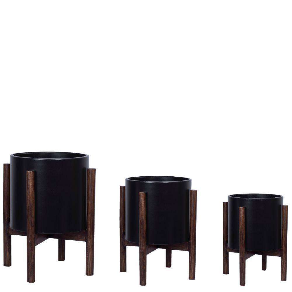 Rica - Mid-Century Modern Plant Stand With Black Planter (Multiple Sizes)