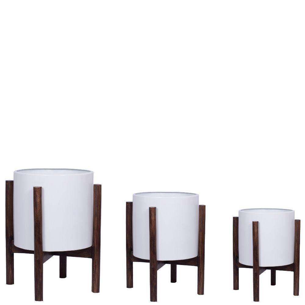 Rica - Mid-Century Modern Plant Stand With White Planter (Multiple Sizes)