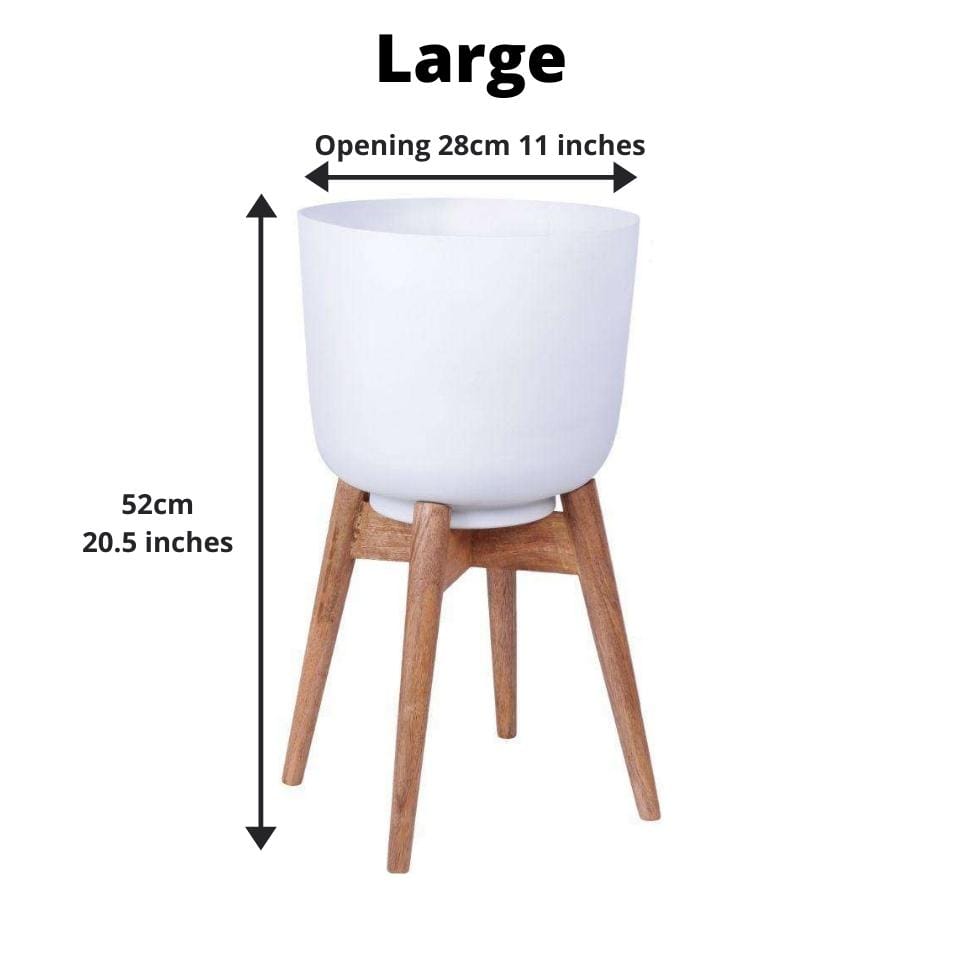 Sita - Mid-Century Turned Wood Leg Planter White (Multiple Sizes)