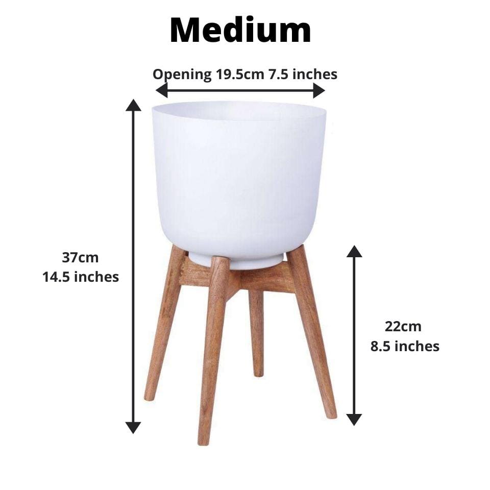 Sita - Mid-Century Turned Wood Leg Planter White (Multiple Sizes)