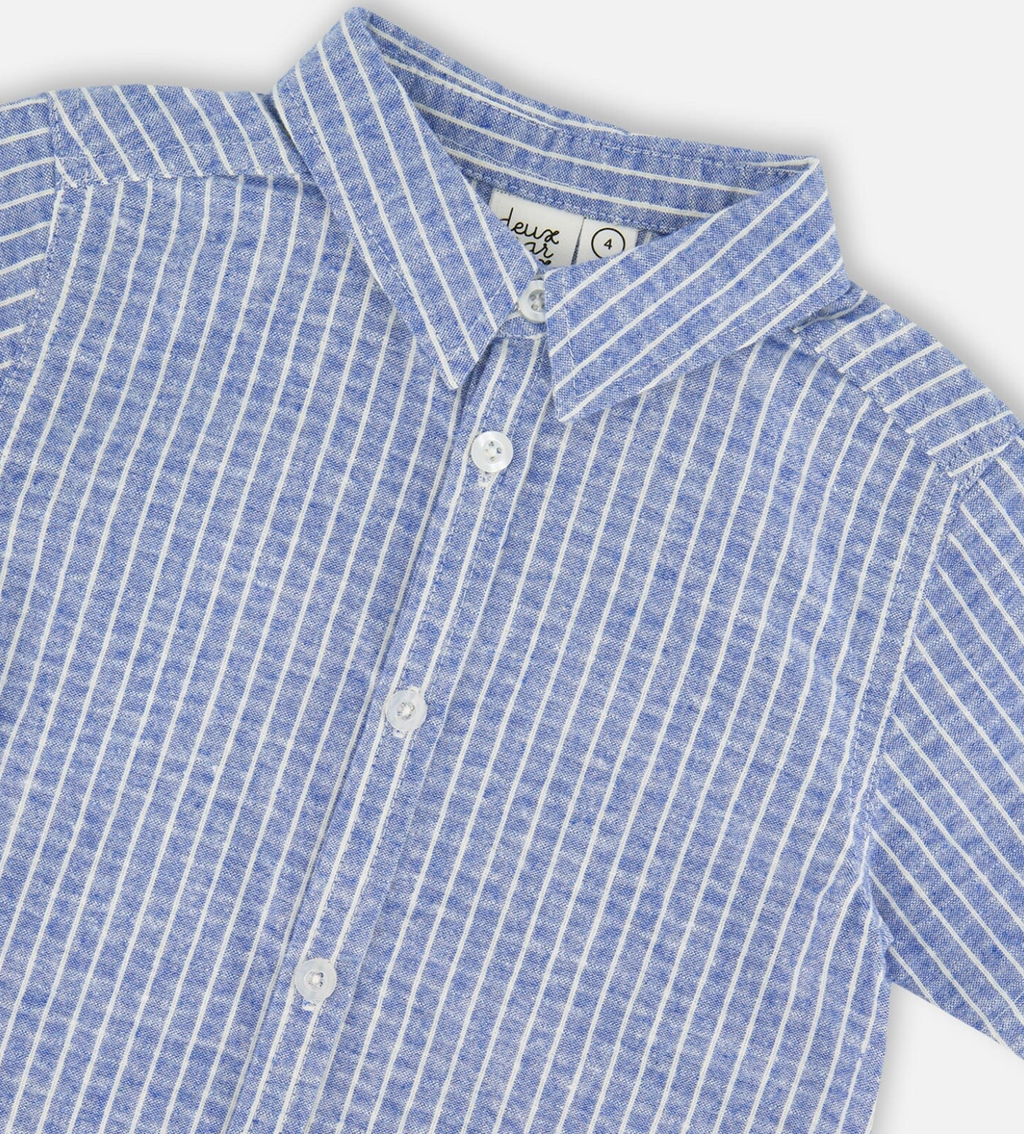 Short-Sleeve Chambray Shirt | Denim Stripe | Deux Par Deux