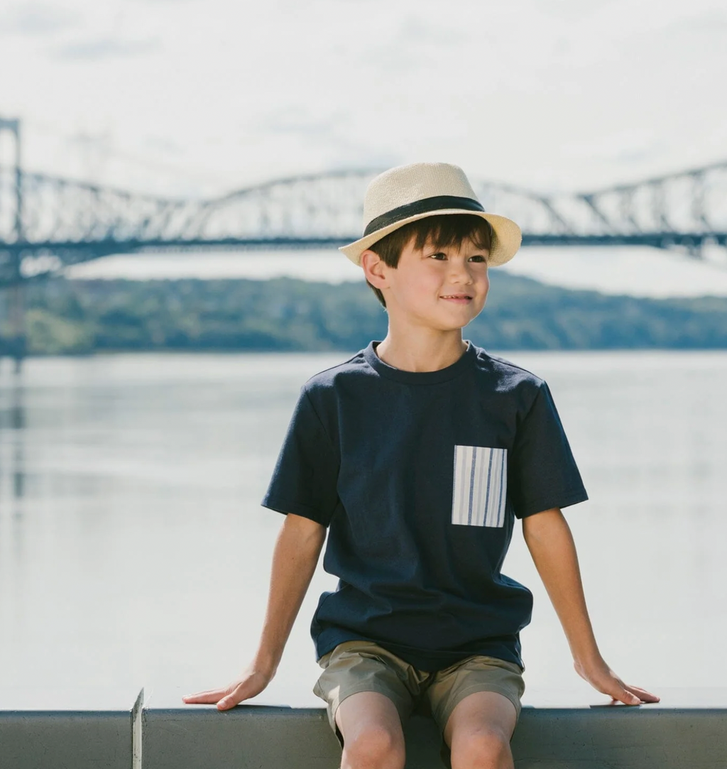 T-Shirt with Chest Pocket | Dark Blue | Deux par Deux