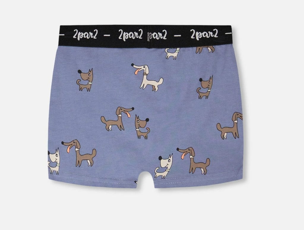 Organic Cotton Boxer | Blue Dog Print | Deux Par Deux
