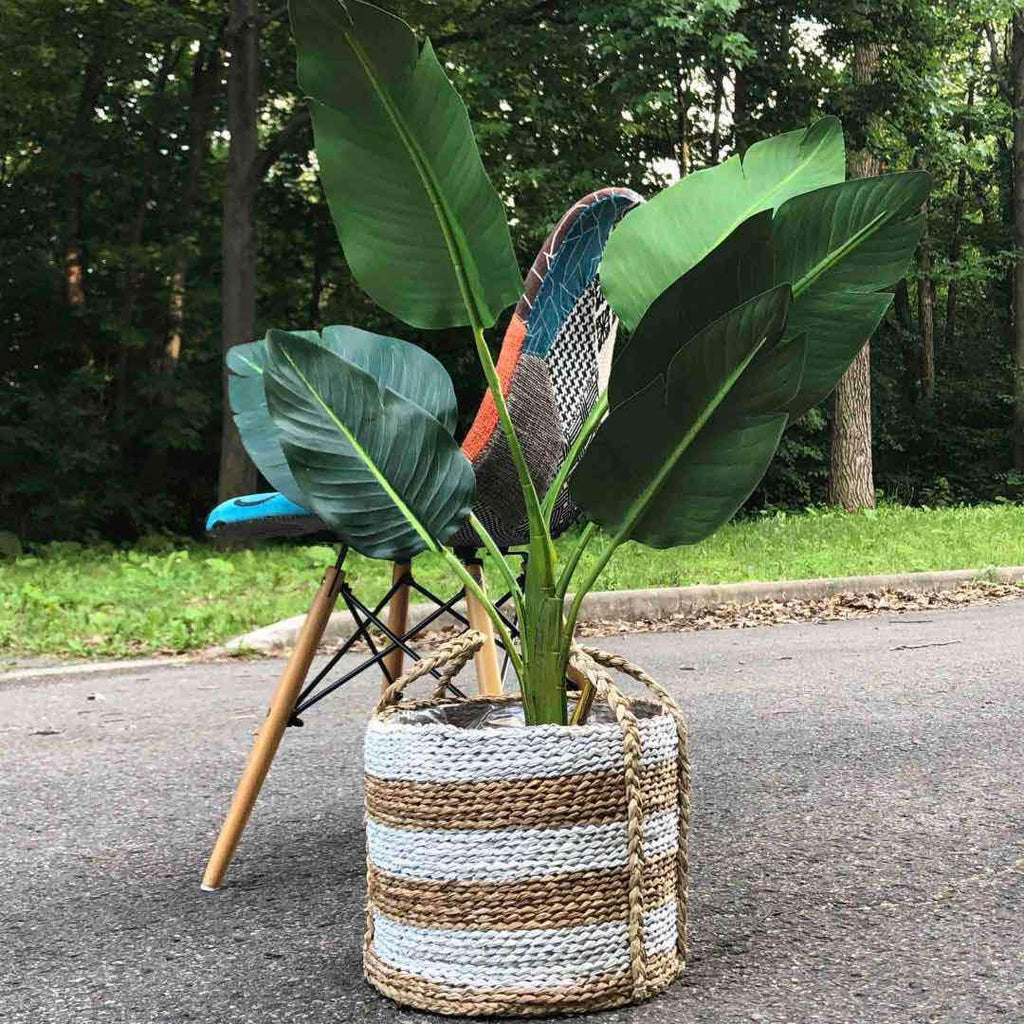 Tom - Seagrass Planter With White Stripes