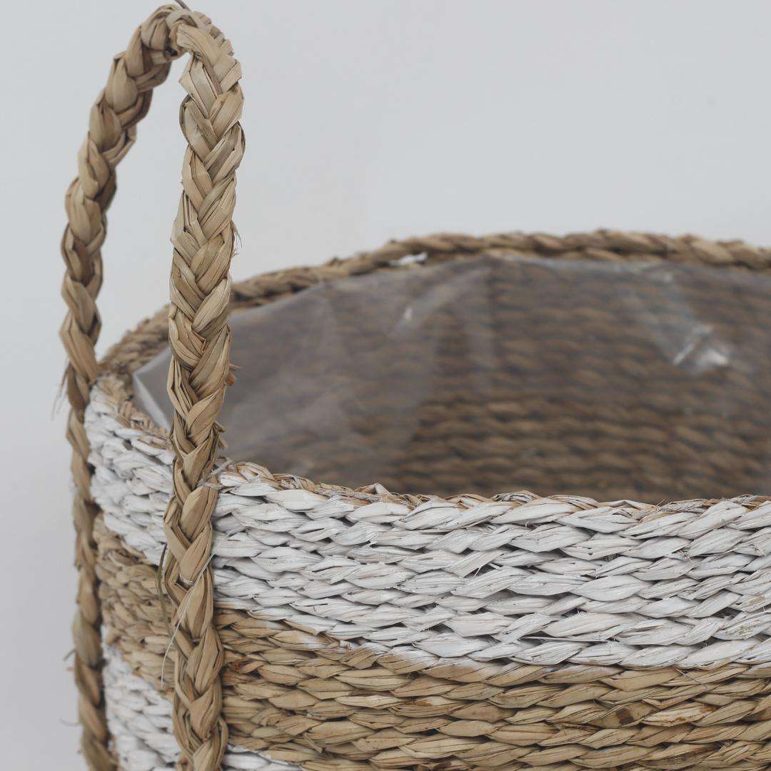 Tom - Seagrass Planter With White Stripes