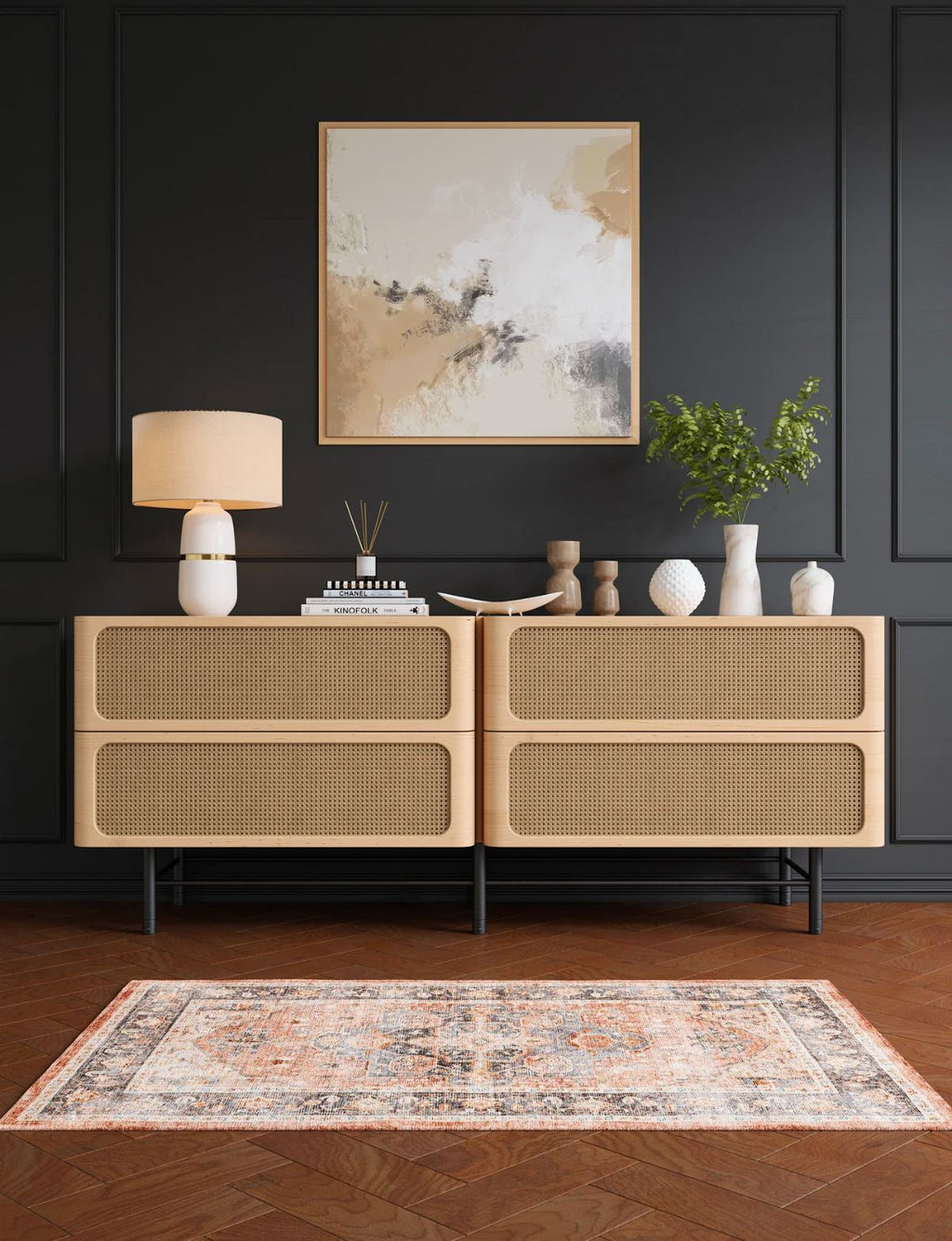 Riverra Terracotta Black Rug
