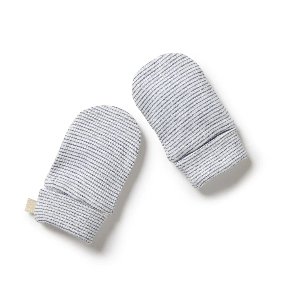 Organic Stripe Rib Mittens | Rain Drop | Wilson + Frenchy