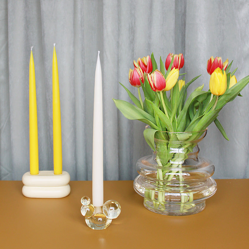 Bubble Crystal Glass Candle Holder - Light Yellow Decorative Sculpture