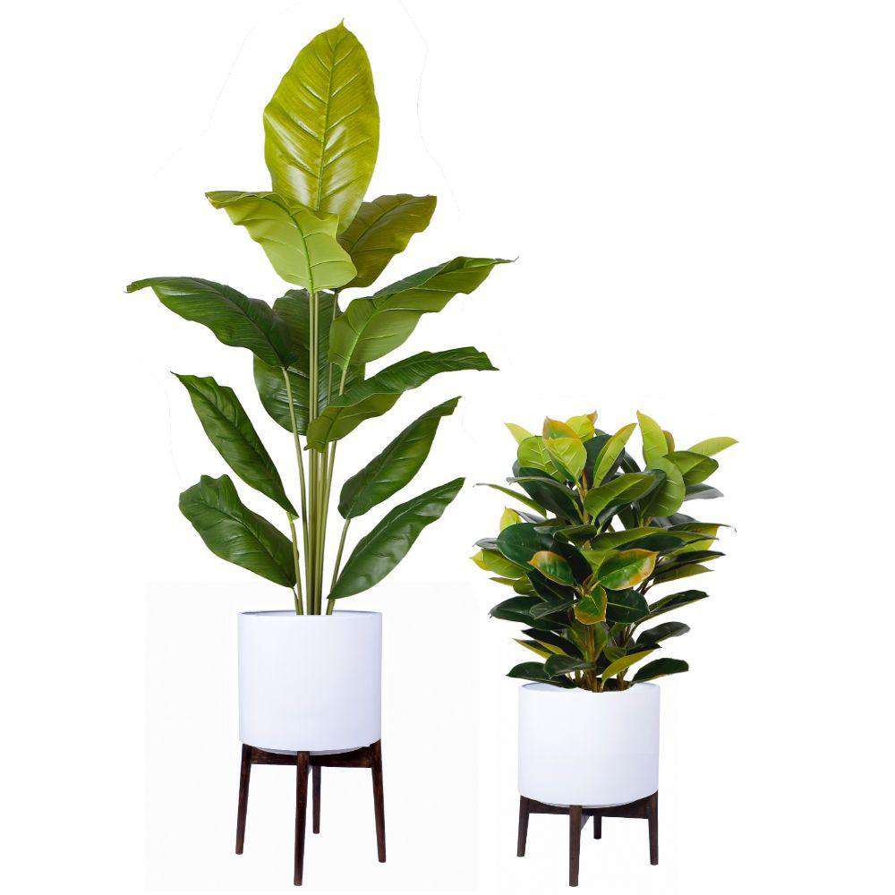 Zarita -Mid-Century Modern Plant Stand With White Planter