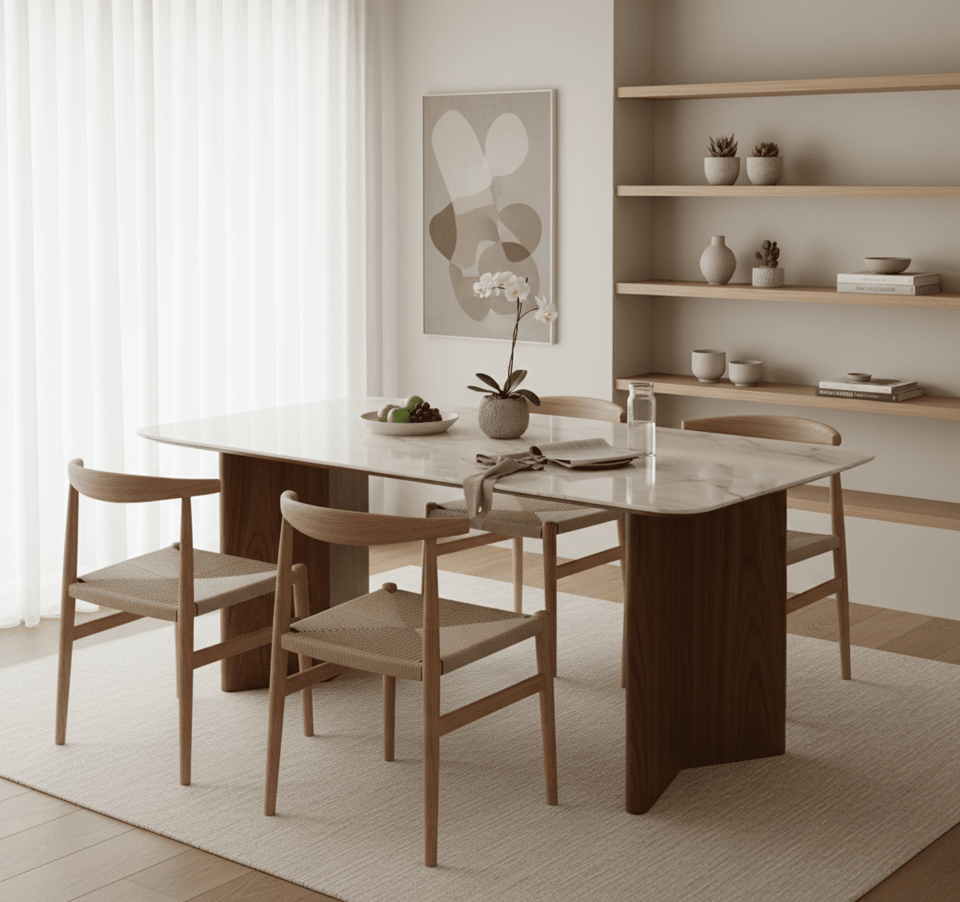 Ashton Walnut and Marble Dining Table