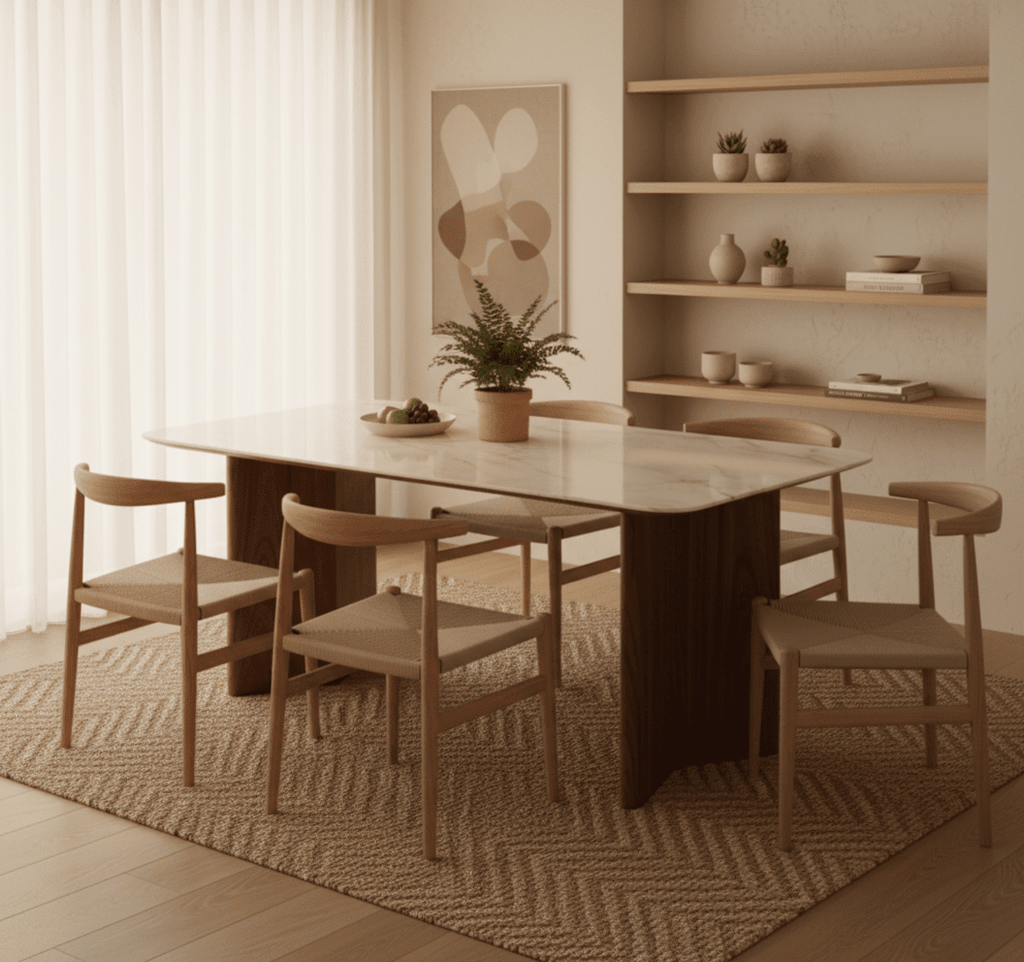 Ashton Walnut and Marble Dining Table