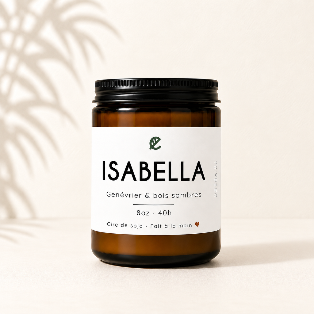 Bougie de soya ISABELLA genévrier et bois sombres