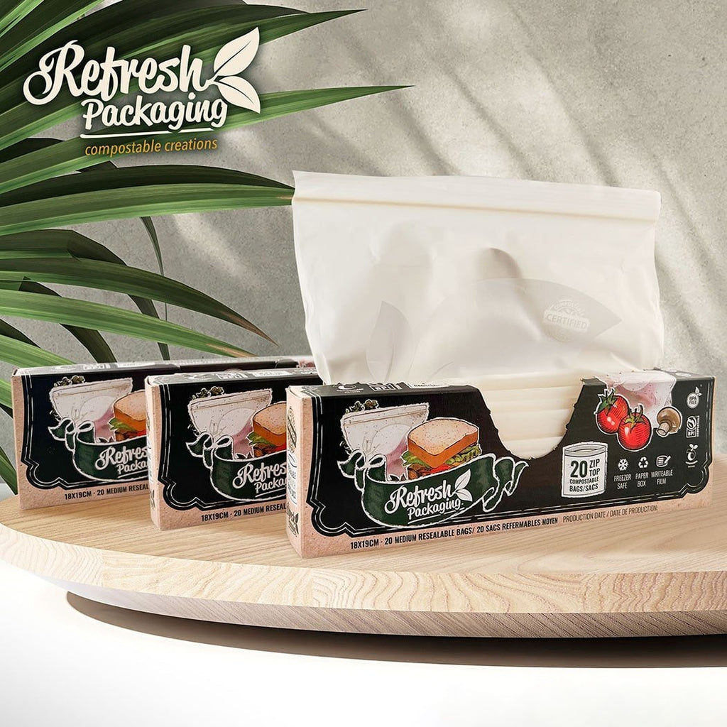 Compostable Zip-Top Bags - Medium - (20 Bags 18x19cm)