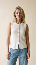Bezla - Button Front Sleeveless Knit Vest Top In Ivory