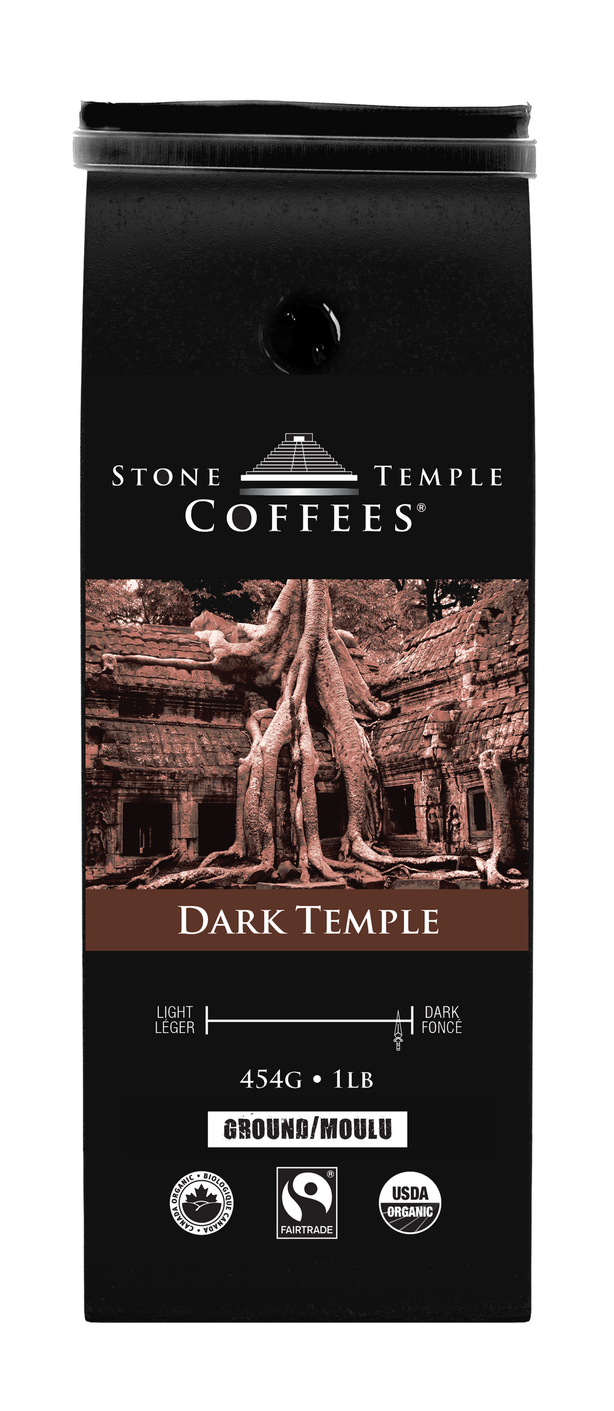 Dark Temple - Whole Bean, Dark French Roast, Certified Organic OCIA/ Fairtrade Coffee 1lb/ 454g