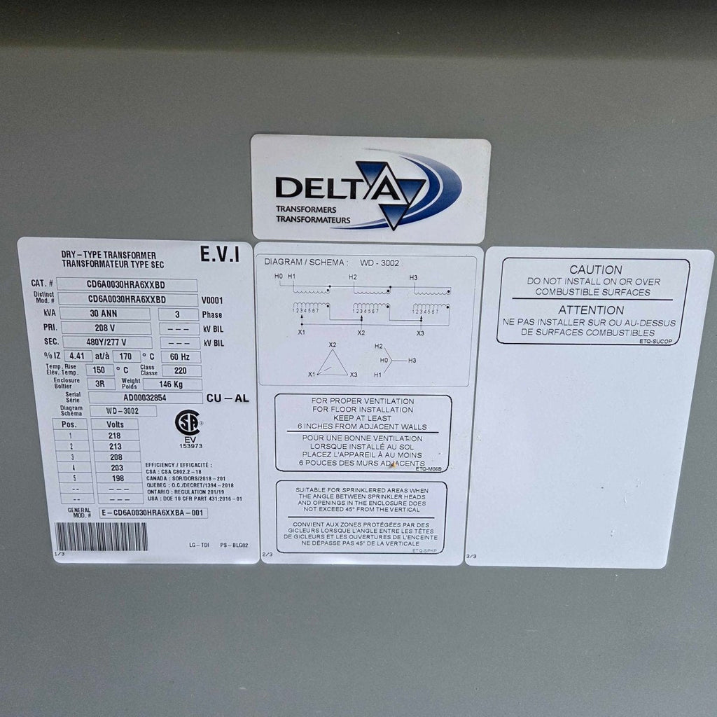 Electrical Transformer 208V -> 480Y/277V (NEW)