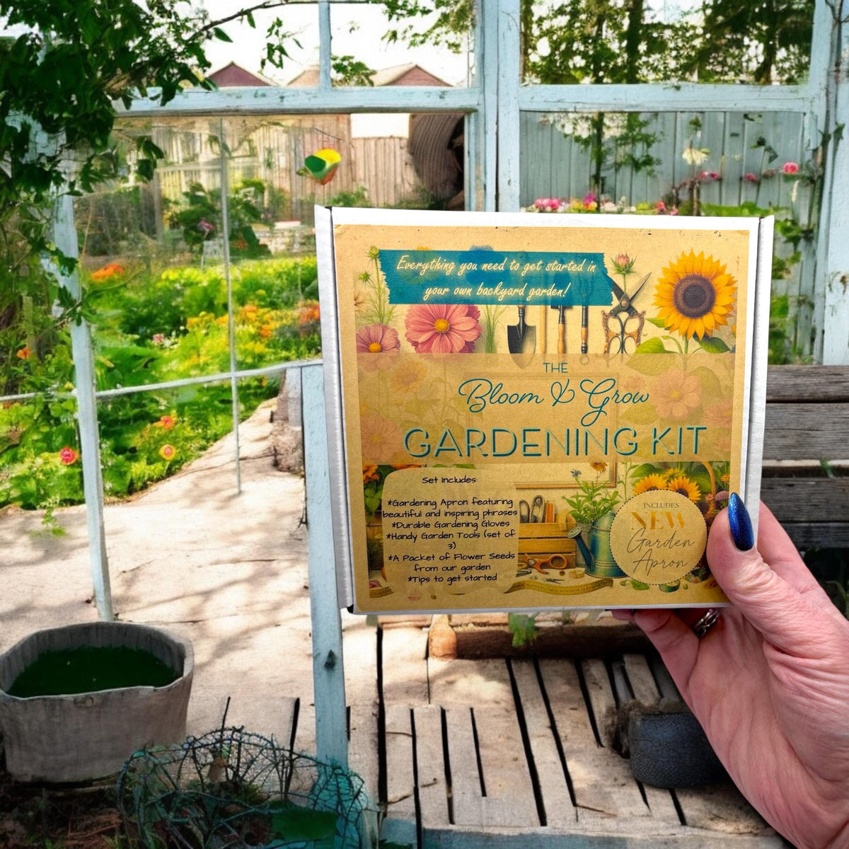 Spring Garden Starter Kit - Bloom & Grow with Cosmo Seeds, Apron, Gloves & Tools - Canadian Wildflowers