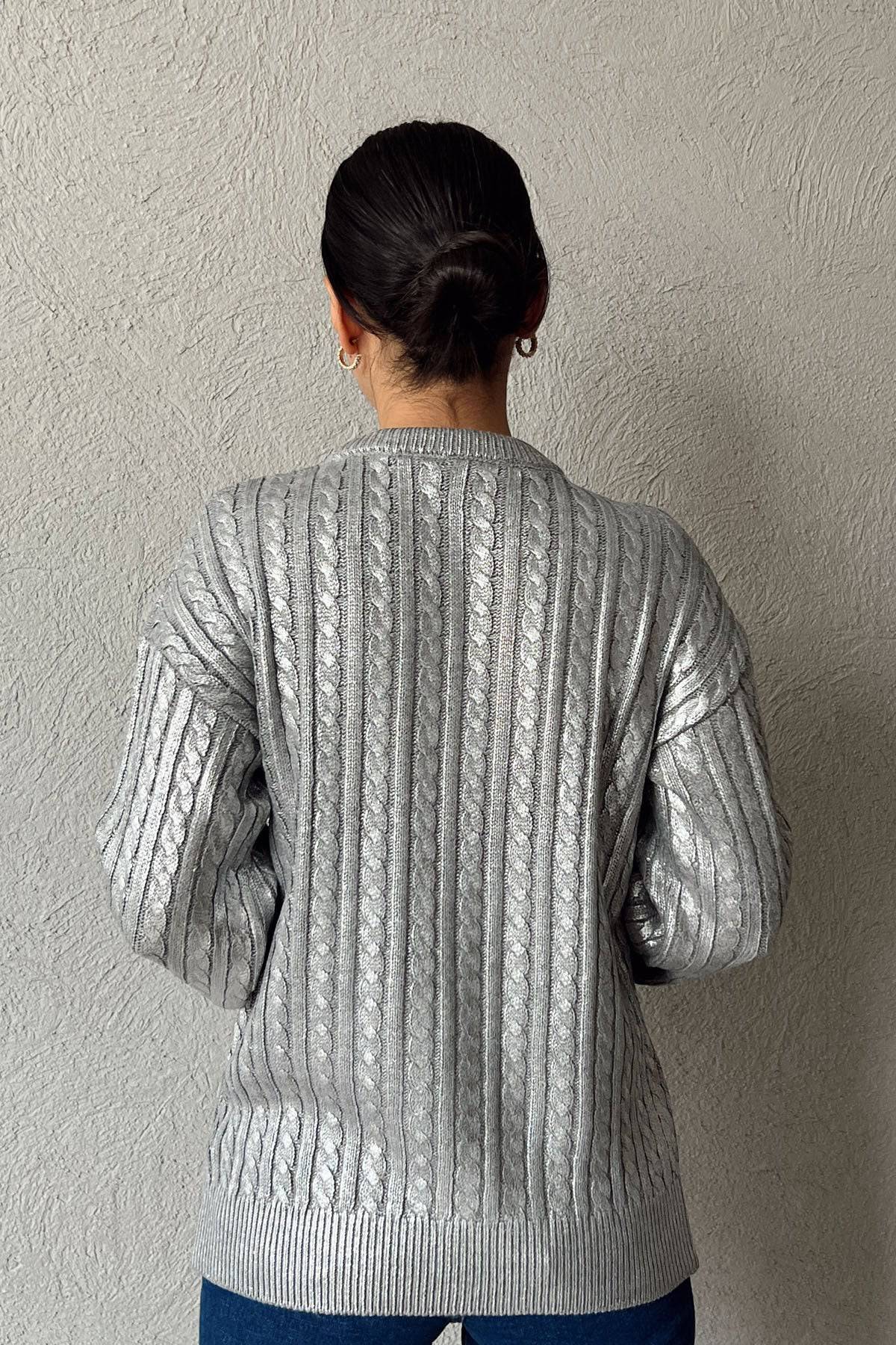 Leaf Braided Gray Sweater - Silver