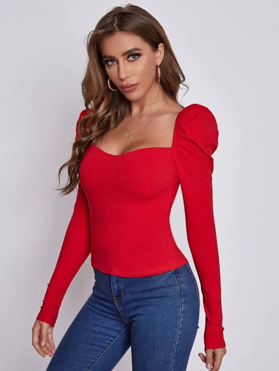 Mary Sweetheart Neck Leg-of-mutton Sleeve Top