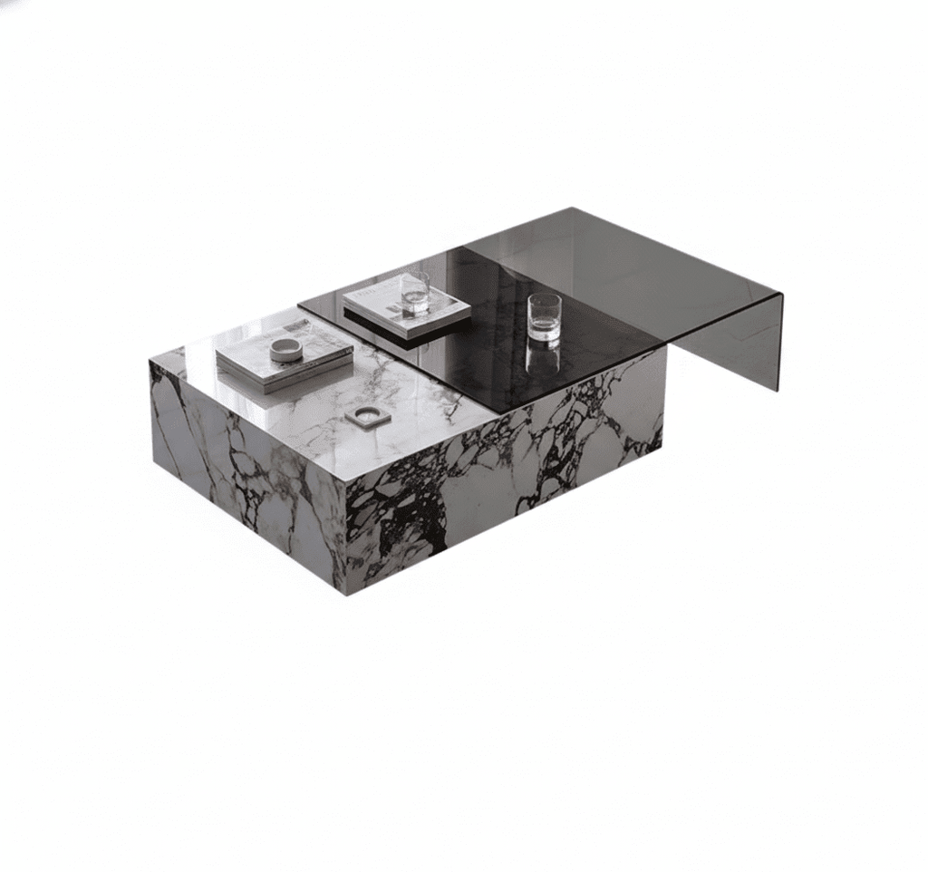 Rimini Dual-Surface Marble and Glass Table