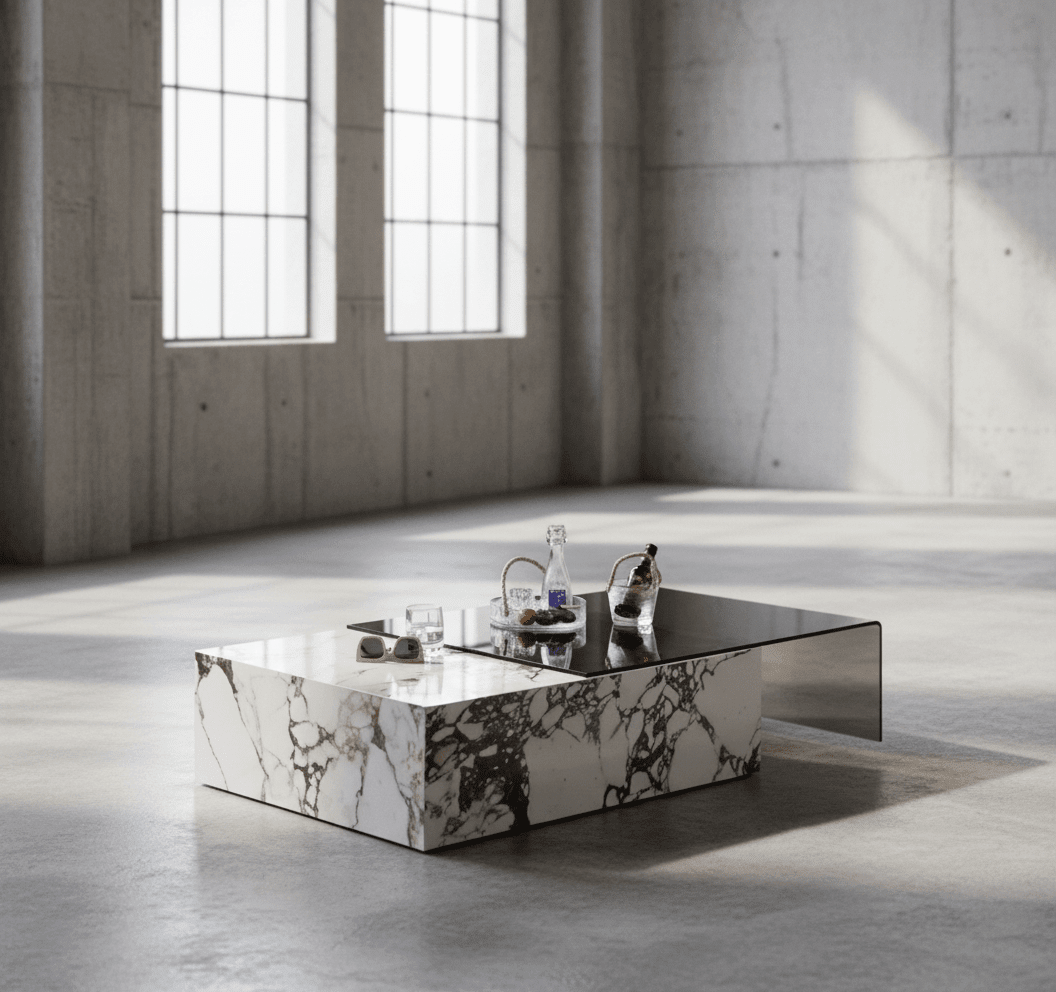 Rimini Dual-Surface Marble and Glass Table