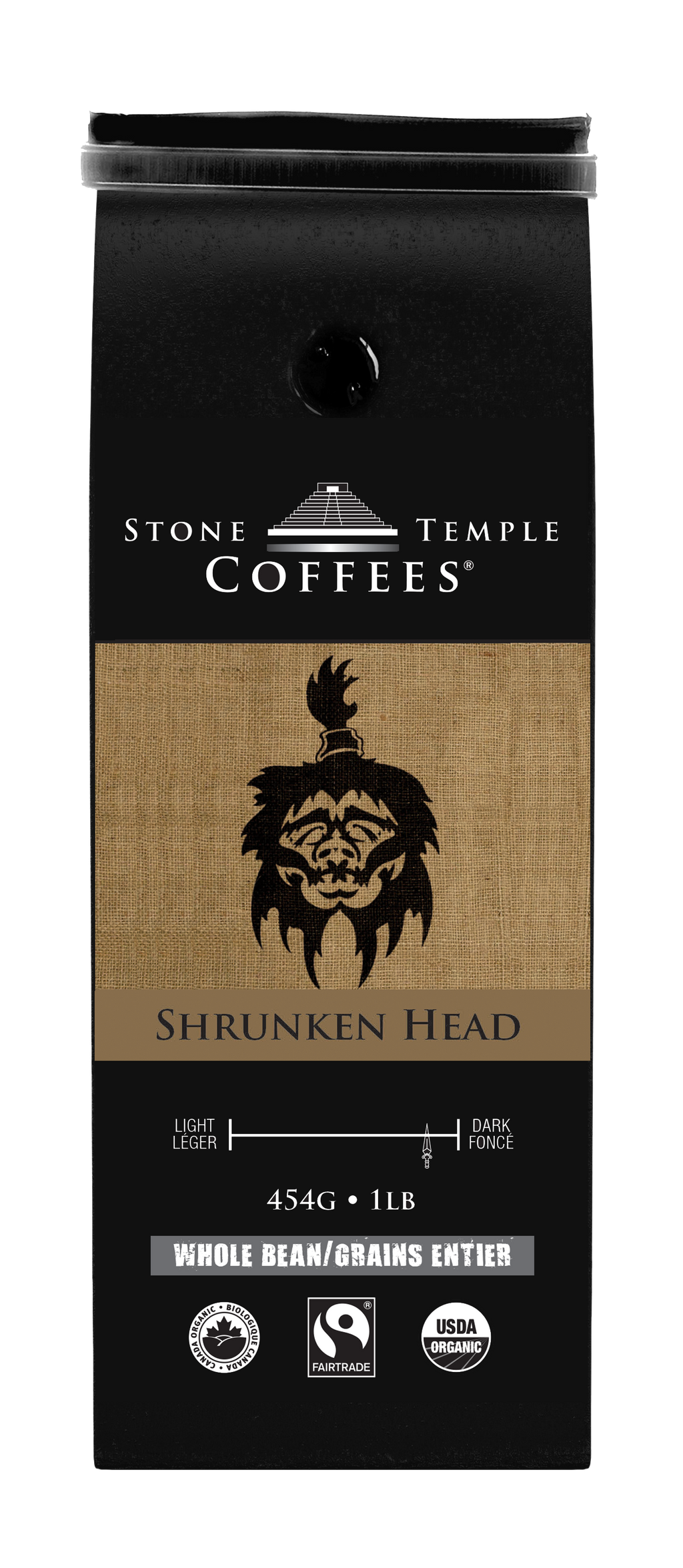 Shrunken Head - Whole Bean, Bold Medium Roast, Certified Organic OCIA/ Fairtrade Coffee 1lb/454g