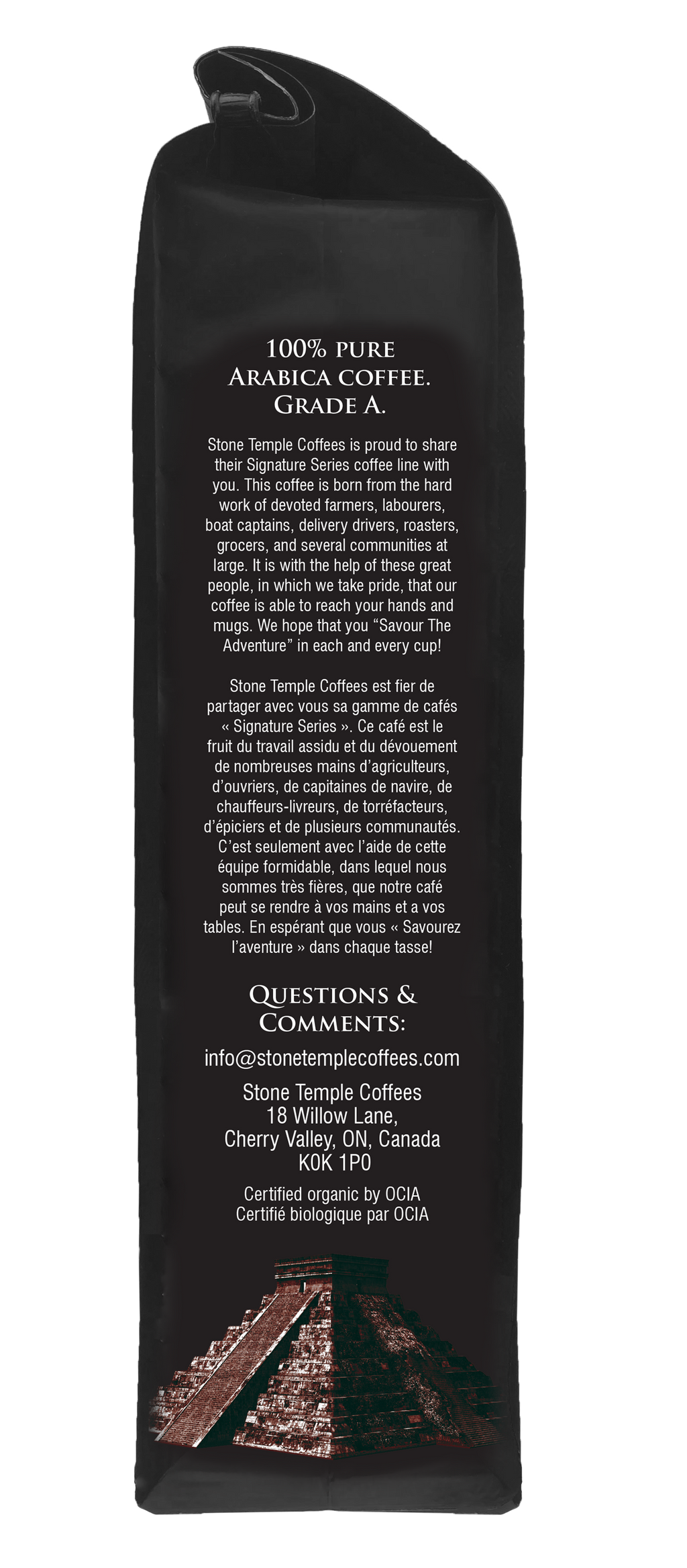 Dark Temple - Ground, Dark French Roast, Certified Organic OCIA/ Fairtrade Coffee 1lb/ 454g